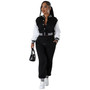 Women's Fashion Patchwork Single Breasted Baseball Jacket pants Two-Piece Suit