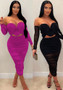 Sexy off shoulder pleated two piece skirt set nightclub wear