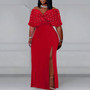 Sexy Pearl Off Shoulder Slit Plus Size Dress