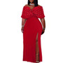 Sexy Pearl Off Shoulder Slit Plus Size Dress