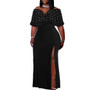 Sexy Pearl Off Shoulder Slit Plus Size Dress