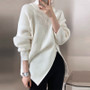 Gray Zipper High Collar Lazy Style Autumn and Winter Loose Plus Size Knitting Shirt Sweater