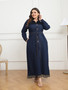 Plus Size Women's Tassel Long Sleeve Button Up Shirt Dress