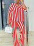 Trendy stripes Plus Size two-piece pants set