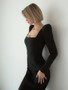 Autumn and winter French black dress Chic Slim Waist square neck long-sleeved elegant Tight Fitting long dress for women