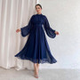 Chic half turtleneck long sleeve pleated midi dress for women