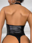 Sexy lingerie sexy women's PU leather Halter Neck one-piece Low Back bodysuit