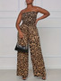 Plus Size Women Leopard Halter Neck Jumpsuit