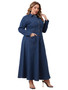 Plus Size Women Women Denim Turndown Collar Long Sleeve Dress