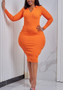 Plus Size Women Solid Turndown Collar Elegant Long Sleeve Sexy Bodycon Dress