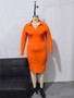 Plus Size Women Solid Turndown Collar Elegant Long Sleeve Sexy Bodycon Dress