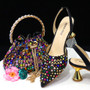 Colorful Rhinestone Bucket Handbag Paired With Pointed Toe Women's Medium Heel Shoes