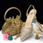 Colorful Rhinestone Bucket Handbag Paired With Pointed Toe Women's Medium Heel Shoes