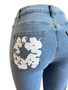 Women's Fashion Stretch Denim Fabric Flower Print Denim Trousers