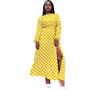 Women's Spring And Winter Round Neck Polka Dot Long Sleeve High Slit Midi Dress