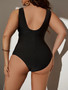Sexy Solid Color One-Piece Plus Size Swimsui