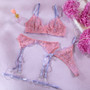 Sexy Lace Lingerie Contrasting Colors Push-Up Bra Thong See-Through Four-Piece Set For Women