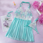 Spring Sexy Nightgown Embroidered Mesh Patchwork Chocker Sexy Four-Piece Lingerie Set