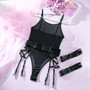 Sexy See-Through Mesh Bodysuit Garter Sexy Lace-Up Patchwork Sexy Three-Piece Lingerie