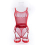 Sexy See-Through Mesh Bodysuit Garter Sexy Lace-Up Patchwork Sexy Three-Piece Lingerie