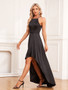 Women satin elegant pleated sleeveless irregular dress