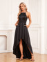 Women satin elegant pleated sleeveless irregular dress