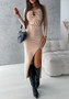 Winter and Spring solid color long-sleeved slit fashionable two-piece Skirt set