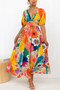 Summer v-neck French printed puff sleeve Casual Holidays dress for women