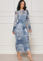 Sexy Women's Slim Denim Graphic Print Bodycon Long Dress