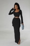 U-neck Tight Fitting short top with high waist and slit Bodycon long skirt autumn and winter two-piece set