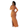 U-neck Tight Fitting short top with high waist and slit Bodycon long skirt autumn and winter two-piece set