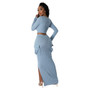 U-neck Tight Fitting short top with high waist and slit Bodycon long skirt autumn and winter two-piece set