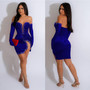 Fashion women's solid color velvet sexy pleated short dress