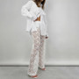 Summer sexy and versatile lace See-Through high-waisted Patchwork long straight pants