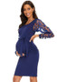 Patchwork Floral Long Sleeve Fitted Round Neck Maternity Dress
