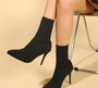 Bright Red Pointed Toe Stiletto Mid-calf Women's Short Boots Autumn and Winter High Heel Plus Size Chic Women's Boots
