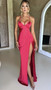 Summer women's Straps v-neck satin slit sexy low back chic slim fit long dress