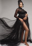 Stretch See-Through Mesh maternity long dress