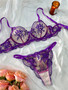 Flower Embroidery See-Through Mesh Sexy Bra and panty lingerie set