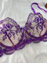 Flower Embroidery See-Through Mesh Sexy Bra and panty lingerie set