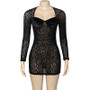 Women autumn leopard print flocked mesh sexy Bodycon Mini dress