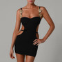 Women Contrast Color Patchwork Suspender Sexy Cut Out Elastic Bandage Dress