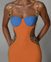 Women Contrast Color Patchwork Suspender Sexy Cut Out Elastic Bandage Dress