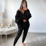 Women V-Neck Solid Button Sweater Two-Piece Set