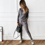 Women turtleneck Solid Casual sweater + trousers two-piece set