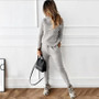 Women turtleneck Solid Casual sweater + trousers two-piece set