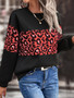 Women Autumn Loose Round Neck Long Sleeve Leopard Patchwork Top