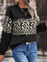 Women Autumn Loose Round Neck Long Sleeve Leopard Patchwork Top
