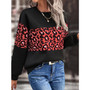 Women Autumn Loose Round Neck Long Sleeve Leopard Patchwork Top