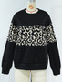 Women Autumn Loose Round Neck Long Sleeve Leopard Patchwork Top